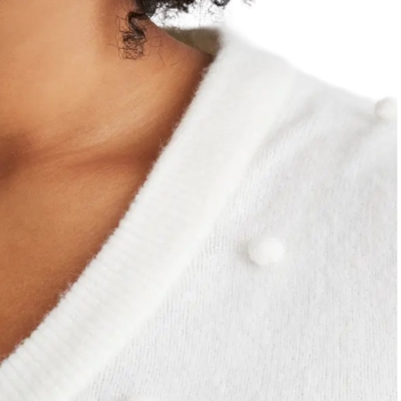 Madewell Dashwood Ivory Bobble V Neck Puff Sleeve Wool Blend Sweater - Picture 5 of 13